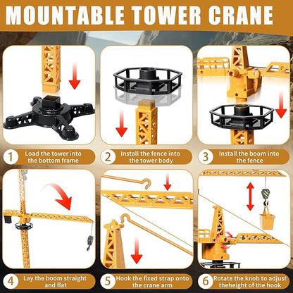 Construction Toys Boys Girls Gift - Remote Control Excavators Dump Cement Tower Crane Set