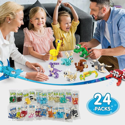 Building Sets 24 Packs Party Favors for Kids, 3 in 1, 72 Kinds of Transformable Animal Building Block Toy, Goodie Bag Stuffers, Classroom Student Prizes Christmas Birthday Gifts for Kid Age 6+