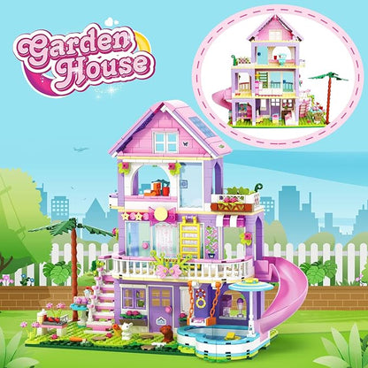 Girls Building Blocks Set,689pcs Garden Villa House Building Block for Kids 6-12 and 8-14,Holiday Cottage Bricks Kit, Building Toy Xmas Birthday Gift for Girls Kids 6 7 8 9 10 11 12 13 14