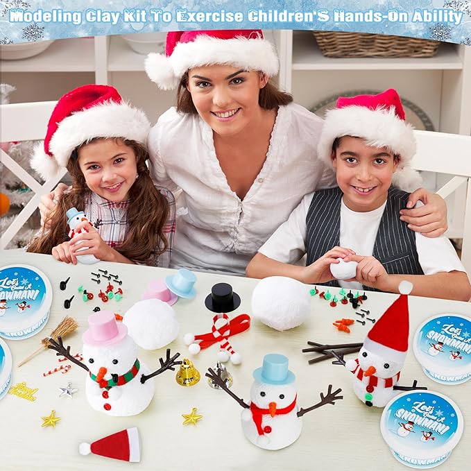 60 Pack Snowman Kit, Christmas Crafts for Kids DIY Kit Bulk, Build a Snowman Set Indoor Decor, Christmas Creative Air Dry Modeling Clay, Xmas Activities Family School Party Snowman Making Supplies