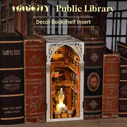 Book Nook Kit, DIY Miniature Dollhouse Booknook Kit with Led Light and Dust Cover (Public Library)