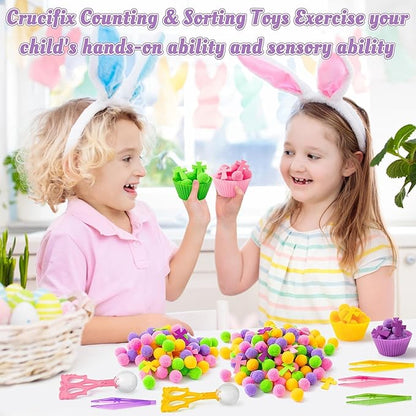 EZdhuawuse Fall Cross Sensory Bin Fillers for Kids - 295 Back to School Jesus Cross Fine Motor Toys, Birthday Gifts for Christian Church Sunday School, Preschool Color Counting Sorting Set for Child