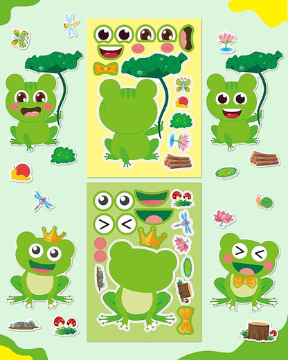 Aowplc 32 Sheets Frog Make-a-Face Stickers for Kids 8 Cute Designs Frog Craft Activities & Party Favors