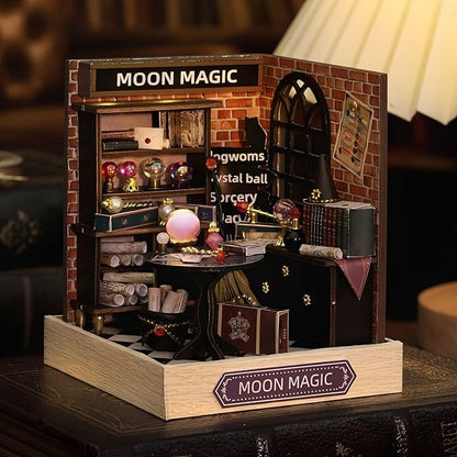 OZJAY DIY Miniature House Kit with Dust Proof Cover, 1:24 Scale Creative Room Mini DIY Wooden Dollhouse Miniature Kit for Adults Teen(Moon Magic)