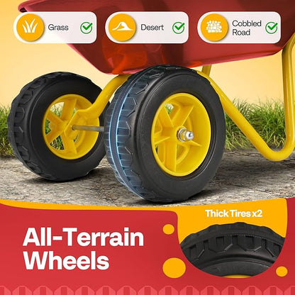 VIVOHOME Kids Wheelbarrow Children Garden cart with Toddler Gardening Tool Set Child Wheel Barrel Outdoor Indoor Toys Gift Red