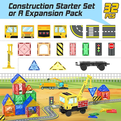 Magnetic Tiles Magnetic Building Blocks Crane Truck STEM Building Toys for Kids 3 4 5 6 7 8 Year Old Boys Girls Birthday Xmas Gifts
