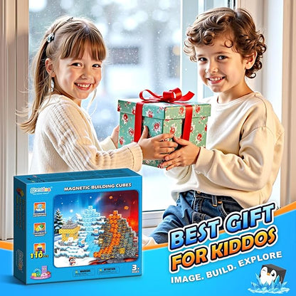 Large Magnetic Blocks 110PCS Ice Fire World Inspired Playset Kids Magnet Toys 1 inch Building Cubes Magworld Add-on Building Craft Sensory Toys Game Gifts for Kids Ages 3-5 4-6 5-7 8-12