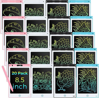 Zhehao 20 Pack LCD Writing Board for Kids, 8.5 Inches Doodle Reusable Screen Drawing Pad Erasable Painting Pads Educational Toy for 3-8 Years(Light Blue, Black, Pink, White)