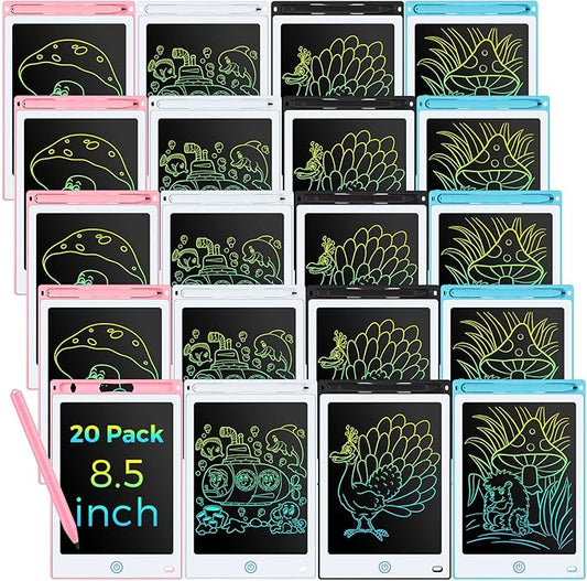Zhehao 20 Pack LCD Writing Board for Kids, 8.5 Inches Doodle Reusable Screen Drawing Pad Erasable Painting Pads Educational Toy for 3-8 Years(Light Blue, Black, Pink, White)