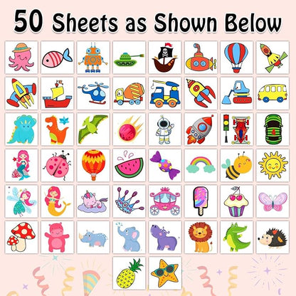 Partywind Individually Wrapped Sheets Kids Temporary Tattoos, Birthday Party Favors Supplies for Boys and Girls, Dinosaur/Mermaid/Pirate Tattoo Stickers for Goodie Bags Stuffers (50 Styles)