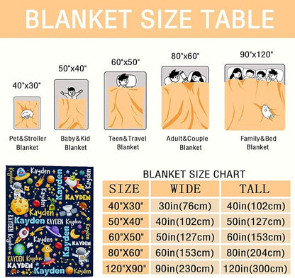 Personalized Baby Blanket for Girls Boys Kids Planet Astronaut Custom Baby Blanket with Name Throw Birthday Gift for Toddlers Infants Shower Newborns Nursery Stroller Crib Bed Decor