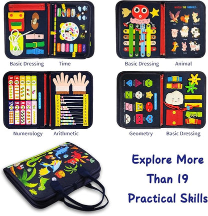 Montessori Busy Board for Boys 3 4 5 Year, Sensory Toys for Toddlers 3-6, Ideal for Travel and Preschool - ABCs, 123s, Shapes, Colors, Animals, Weather, Birthday Gifts