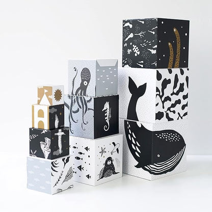 Wee Gallery Nesting Blocks, Stacking Toys for Toddlers and Kids, Educational Blocks with Numbers and Animal Illustrations for Motor Skills, Counting and Early Learning (Ages 2 & Up), Ocean Animals