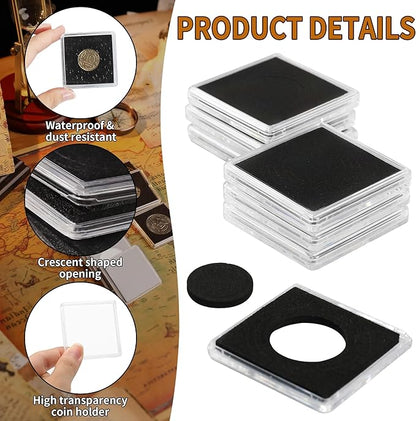 Uncle Paul 50 PCS Coin Capsules, Coin Snap Holders with 5 Sizes Black Gaskets 20/25/30/35/40mm, Clear Coin Cases for Coin Collection Supplies Silver Dollar Pounds Cents