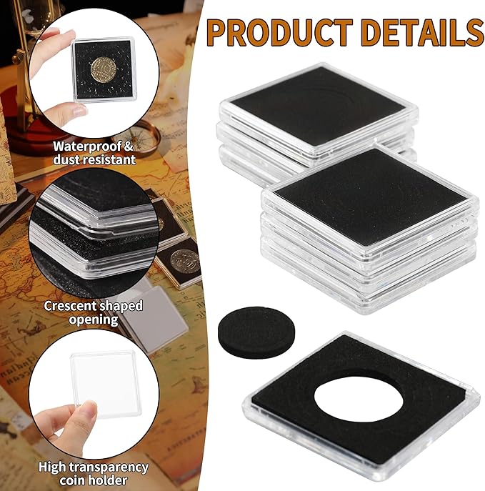 Uncle Paul 25 PCS Coin Capsules, Coin Snap Holders with 5 Sizes Black Gaskets 20/25/30/35/40mm, Clear Coin Cases for Coin Collection Supplies Silver Dollar Pounds Cents