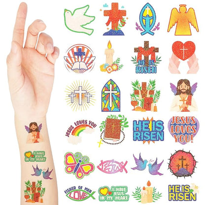 Landhoow 240 Pcs Christian Religious Tattoos Temporary for Kids Glitter Face Tattoos Cool Body Sticker Costume Accessory for Adults Boys Girls Party Favor