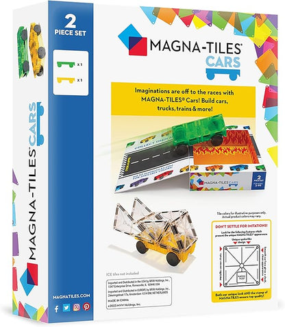 MAGNA-TILES Cars – Green & Yellow 2-Piece Magnetic Construction Set, The ORIGINAL Magnetic Building Brand