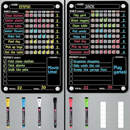 Acrylic Magnetic Chore Chart for Kids Multiple Kids, Clear Chore Board for Fridge Refrigerator, Behavior Reward Responsibility Chart, 2 Dry Erase Chores Chart for Kid with 6 Markers & Anti-Scratch Pad