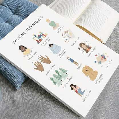 uoyien Calming Corner Classroom Mental health Poster Feelings Calming Techniques Canvas Wall Art Boho Emotions Chart for Kids Prints Special Education Wall Decor for School 16x22in Wood Framed