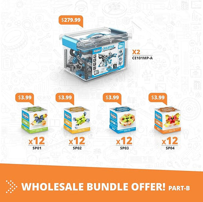 Engino STEM Elementary Creative Wholesale Bundle, 50+ Educational Construction Toys Ages 6-12, Classroom Science Engineering Kit, Award-Winning Teacher Resources