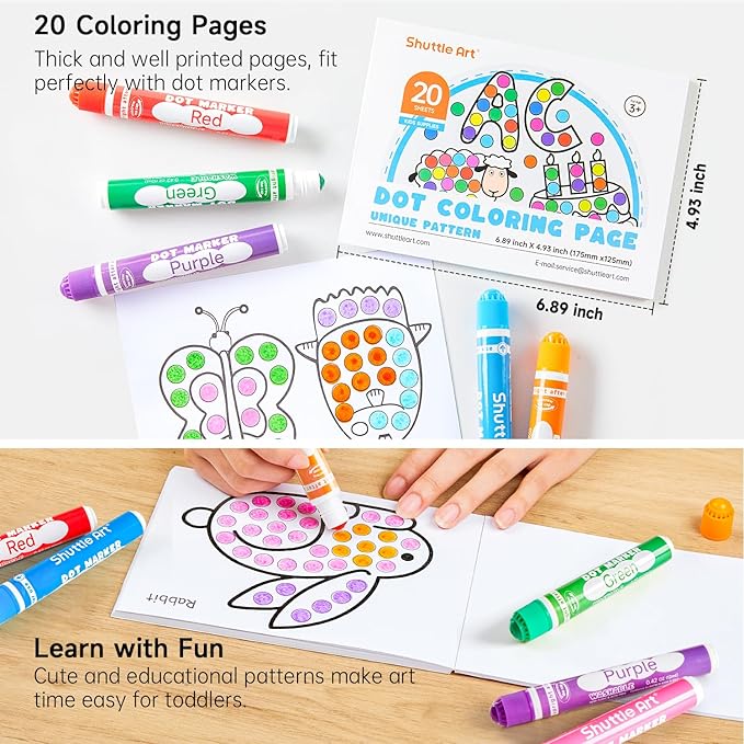 Shuttle Art Dot Markers, 30 Colors Washable for Toddlers with Free Activity Book, Bingo Daubers Supplies for Kids Preschool Children, Non Toxic Water-Based Dot Art Markers