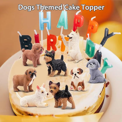12PCS Dog Figurines, Realistic Plastic Puppy Figurines, Hand Painted Emulational Tiny Dogs Animals Toy, Dog Cake Topper Easter Egg Birthday Gift for Kids and Toddlers