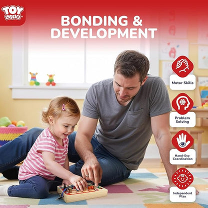 TOY Life Montessori Busy Board, Wooden Bus Sensory Board Toys for Toddlers with LED Light Up Switchs, Baby Fidget Boards Travel Toys, Christmas Birthday Gifts for 1+ Year Old Girls Boys