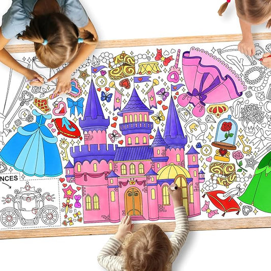 Gatherfun Princess Party Giant Coloring Poster - 31.5 x 72 Inches - Versatile Classroom Wall Decor & Birthday Activity - Princess Poster or Table Cover for School Parties & Special Events