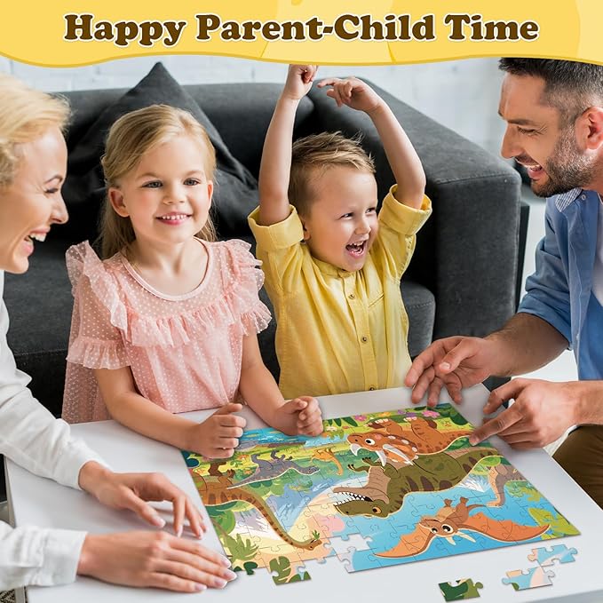 4-Pack 100 Piece Puzzles for Kids Ages 4-6 6-8 8-10, Farms Dinosaurs Seaworld Wildlife Kids Puzzles Ages 3-5 4-6 5-8 8-10, Learning Educational Kid Jigsaw Puzzles Toys for Girls and Boys (15x10 in)