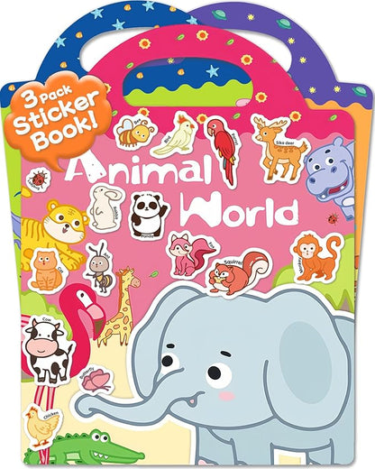 Benresive Reusable Sticker Book for Toddlers 2-4 Years, 3 Sets Travel Stickers for Kids, Waterproof Sticker Books for Toddlers 1-3, Crafts Activities for Todddlers 1-3 2-4 3-5
