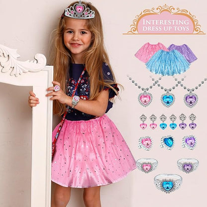 Princess Dress Up for Girls - Toddlers Clothes with Skirts, Shoes, Crown & Play Jewelry, Princess Costume Toys for Girls Age 3,4,5,6 Year Old, Kids Shoes Role Play Gift Idea for Birthday Christmas