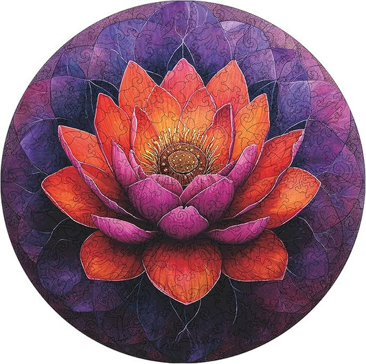 Jiroinlly Flower Wooden Puzzle for Adults, Round Mandala Color Challenge Jigsaw Puzzles 500 Piece, Family Reunion Puzzle for Adults and Kids, Best Gift for Family Friends Royal 16.5x16.5in