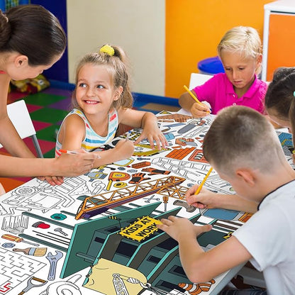 Gatherfun Construction Party Giant Coloring Poster - 31.5x 72 Inches - Versatile Classroom Wall Décor & Birthday Activity - Construction Poster or Table Cover for School Parties and Special Events