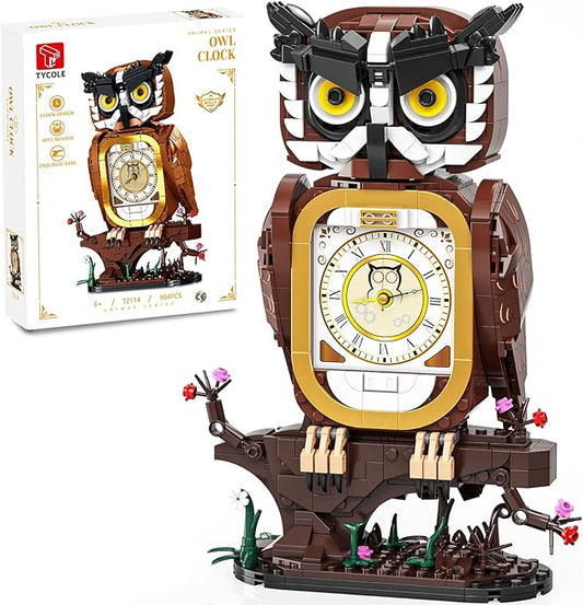Owl Clock Building Blocks Set, STEM Building Toys with Functional Clock, Collectible Bird Display Model for Home Decor, Creative Gift for Adults & Boys 8-14 (964Pcs)