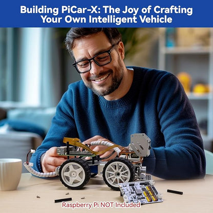 SunFounder Picar-X AI Video Robot Car Kit for Raspberry Pi 5/4/3B+/Zero 2w, LLMs ChatGPT-4o/Gemini/Grok, Voice&Video Recognition, Python, Scratch, Camera, Batterry (RPI NOT Included)