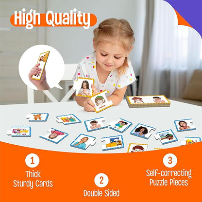 Feelings & Emotions Puzzle Cards, 50PCS Puzzles with Different Moods-Learn to Identify Various Feelings, Learning Toy for Kids with Autism, ADHD -Educational Tools for Therapy, Classroom, Home Use