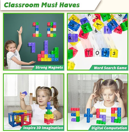 Magnetic Building Blocks - Transparent Magnetic Cubes, STEM Magnet Toddler Boys Toys for Kids Age 3-5,Travel Sensory Autism Preschool Montessori Toys for 3+ Year Old, Birthday Girls Gifts