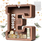 Summidate Wooden Letter Piggy Bank, Extra Thick Large Capacity Piggy Bank for Kids Boys Girls Toddler, Alphabet E Money Bank| Coin Box Birthday, Christmas, Festival