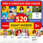 QUOKKA 520 Sight Words Flash Cards for Kids Adults – from Pre-K to 3rd Grade – 5 Levels & Bold Font & Jumbo Size & Dry Erase Cards with Realistic Images & Rings – Based on Dolch & Fry Word Lists