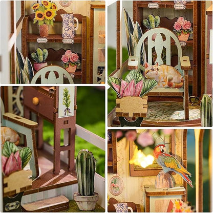 DIY Book Nook Kit, 3D DIY Miniature Dollhouse Kit, Wooden Booknook Bookshelf Insert Decor, Wood Dollhouse Bookend Model, Gift for Adults, Garden House