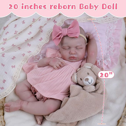 Realistic Baby Doll, 20-Inch Reborn Baby Dolls Soft Cloth Body Newborn Dolls That Look Real, Lovely & Pretty Lifelike Doll with Pink Dress and Toy Accessories for Kids Age 3+