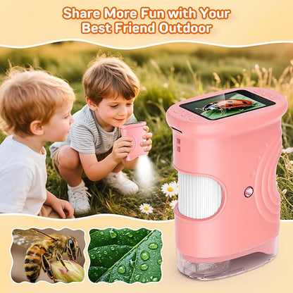 1000X Handheld Digital Microscope for Kids with 2.0" IPS Screen, Portable STEM Science Lab Toy, Rechargeable Pocket Microscope Educational Gift for Boys & Girls Age 4-6 8-12, Pink