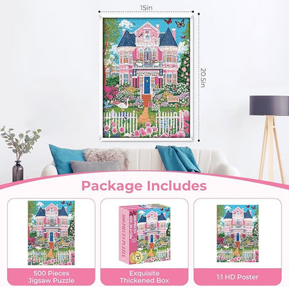 Puzzles for Adults 500 Pieces,Beautiful Manor Puzzle for Adults 500 Pieces,Spring Garden House Jigsaw Puzzles for Seniors and Kids, Perfect for Game Nights Giving Puzzles,20.5x15 in
