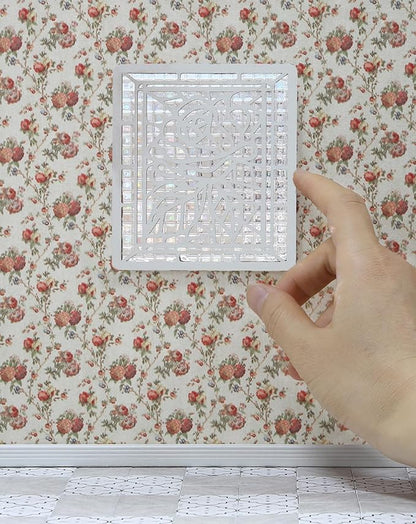 iLAND 1/12 Scale Accessories of Dollhouse Windows, Wooden DIY Dollhouse Building Supplies, Complete Miniature Windows Kit w/Wooden Frame & Grid Pattern PVC Film