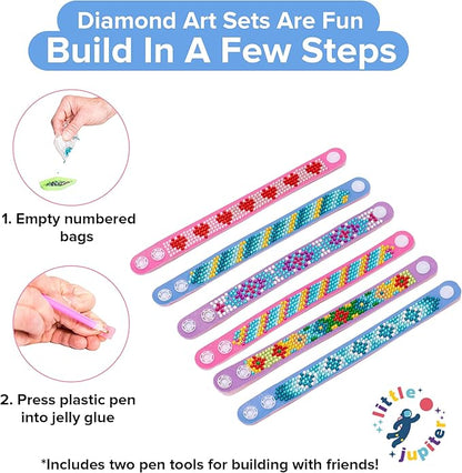 Little Jupiter Diamond Art Bracelet Kit (3pack -6pc ea) - Bracelet Making Kit for Girls - Diamond Art Kits for Kids - Kids Diamond Art