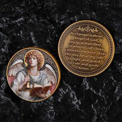 Archangel Gabriel Prayer Coin – Patron Saint of Communication, Divine Messenger Pocket Token for Protection & Guidance, Inspirational Christian Gift for Men & Women, Catholic Devotional Keepsake