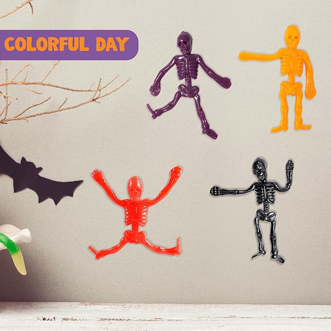 JOYIN 48 PCS Halloween Stretchy Skeletons, Halloween Sticky Hand Toys Bulk for Halloween Party Favor Goodie Bag Fillers, Kids Student School Classroom Carnival Game Prizes