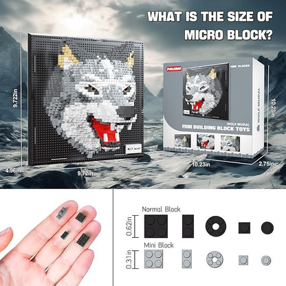 Wolf Micro Mini Building Block Sets for Adults, No Compatible with Lego, 3D Animals Wall Art Kits for Home Wall Decor & Table Display, Creative Toy Gifts for Kids Teens Boys Girls (2214 PCS)