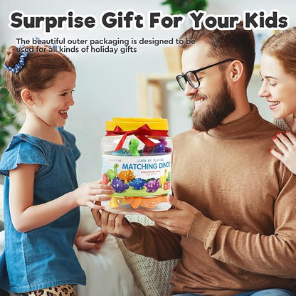 Montessori Matching Dinosaurs Toy, Color and Shapes Recognition, Snap and Pattern Match Game Preschool Learning Toys Homeschooling Activity Class Tool, Birthday Gift for Kids Back to School Goodies