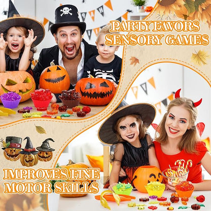 Hotop 214 Pcs Fall Sensory Bin Items Fall Counting Sorting Decoration Fine Motor Toy Thanksgiving Sensory Bin Fillers with 200 Acrylic Leaves 2 Tweezers 12 Sorting Bowls for Boys Girls Early Education